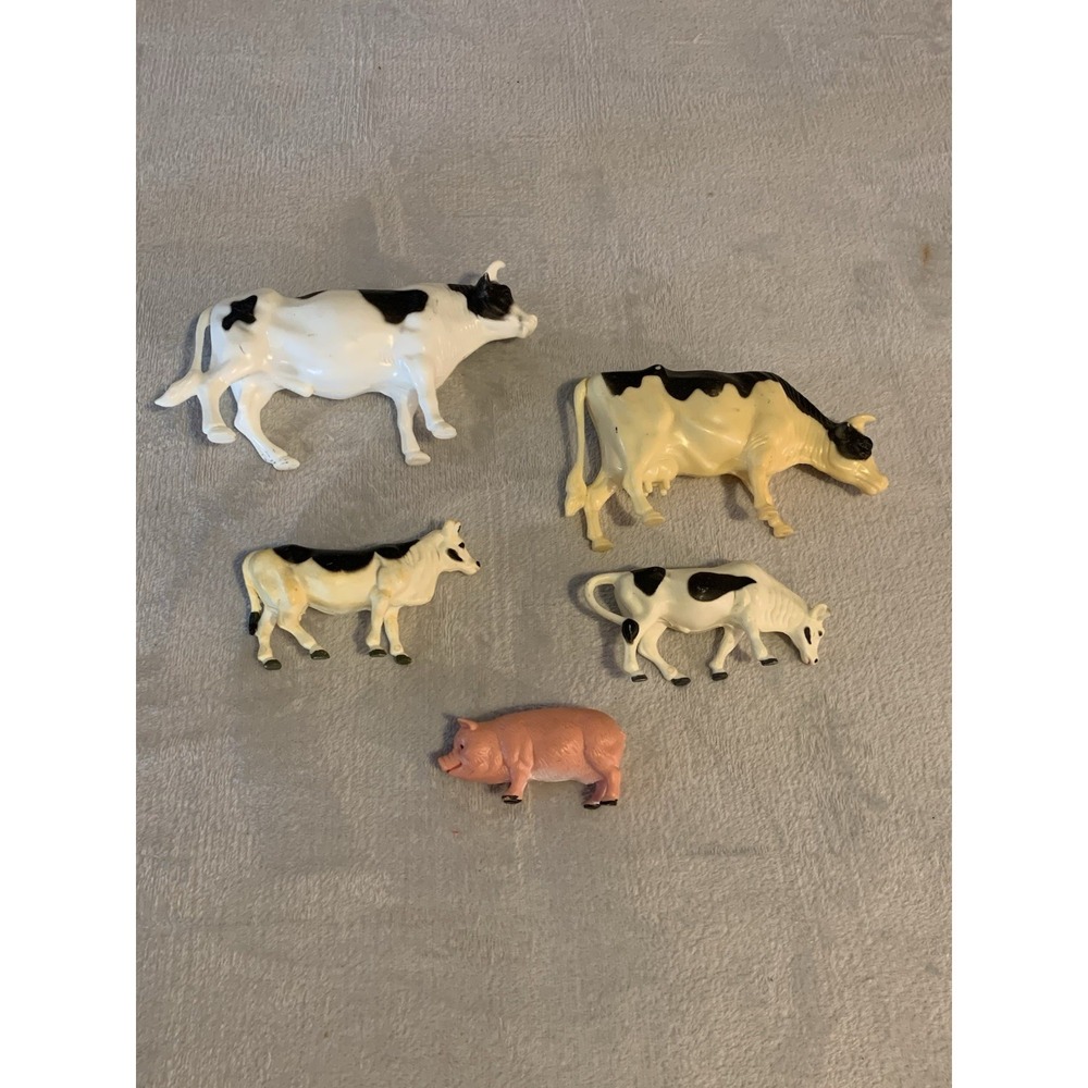 Vintage Lot Nylint Black And White Bull Small Large Cow Pig Plastic Toy 3" 5" 8"